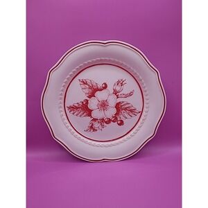 Vintage Fitz And Floyd Floral Design Plate‎ Town And Country Red And White